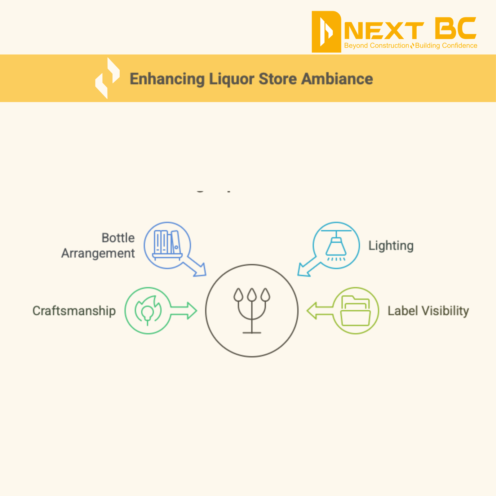 Premium liquor display strategy graphic